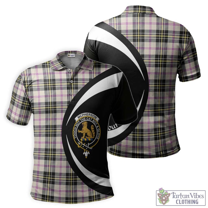 McPherson Dress Ancient Tartan Men's Polo Shirt with Family Crest Circle Style