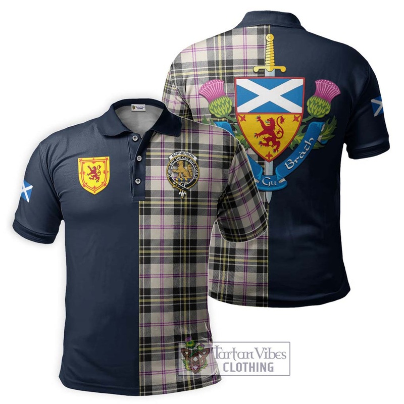 McPherson Dress Ancient Tartan Polo Shirt Alba with Scottish Lion Royal Arm Half Style