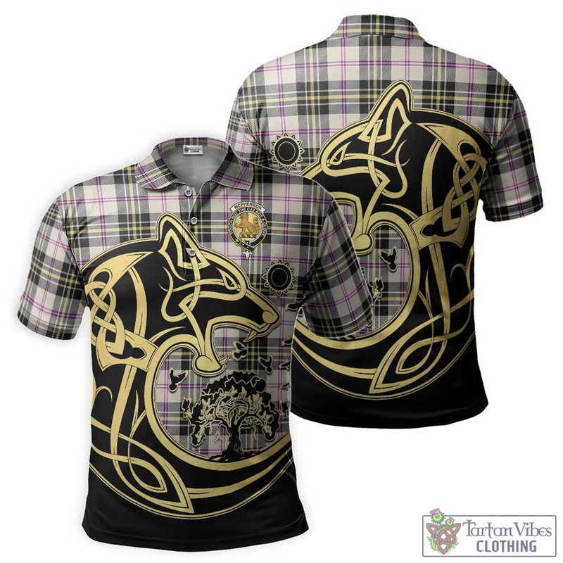 McPherson Dress Ancient Tartan Polo Shirt with Family Crest Celtic Wolf Style