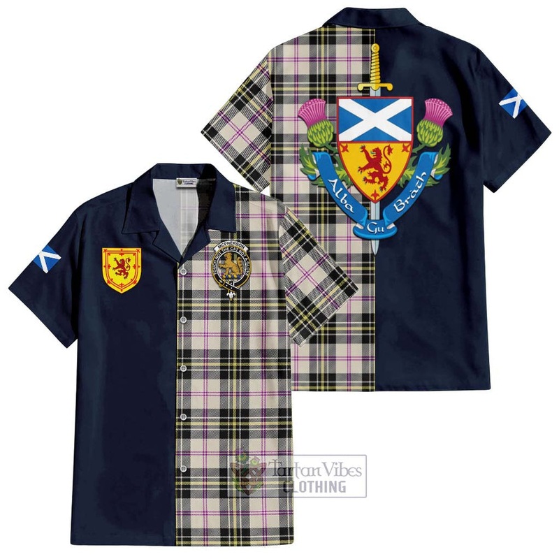 McPherson Dress Ancient Tartan Short Sleeve Button Shirt Alba with Scottish Lion Royal Arm Half Style