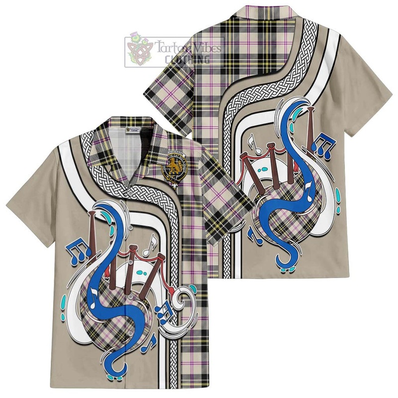 McPherson Dress Ancient Tartan Short Sleeve Button Shirt with Epic Bagpipe Style