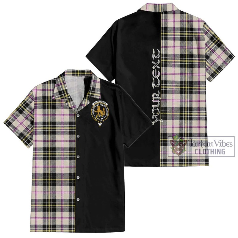 McPherson Dress Ancient Tartan Short Sleeve Button Shirt with Family Crest and Half Of Me Style