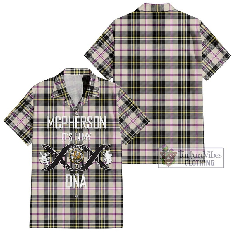 McPherson Dress Ancient Tartan Short Sleeve Button Shirt with Family Crest DNA In Me Style