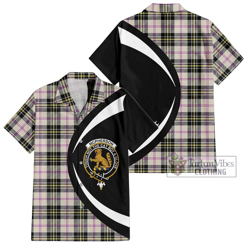 McPherson Dress Ancient Tartan Short Sleeve Button Up with Family Crest Circle Style