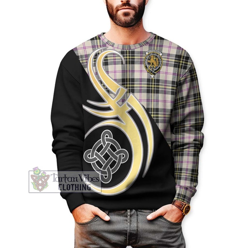McPherson Dress Ancient Tartan Sweatshirt with Family Crest and Celtic Symbol Style