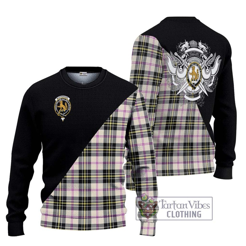 McPherson Dress Ancient Tartan Ugly Sweater with Family Crest and Military Logo Style