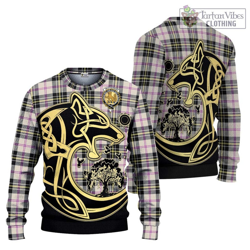 McPherson Dress Ancient Tartan Ugly Sweater with Family Crest Celtic Wolf Style