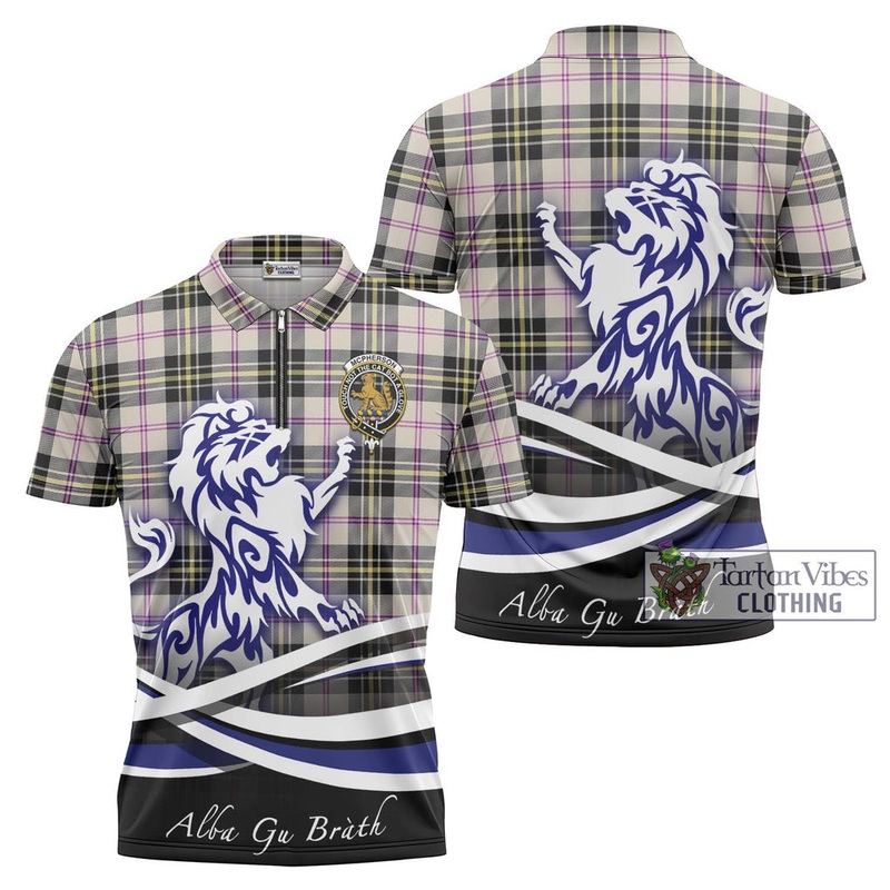 McPherson Dress Ancient Tartan Zipper Polo Shirt with Alba Gu Brath Regal Lion Emblem