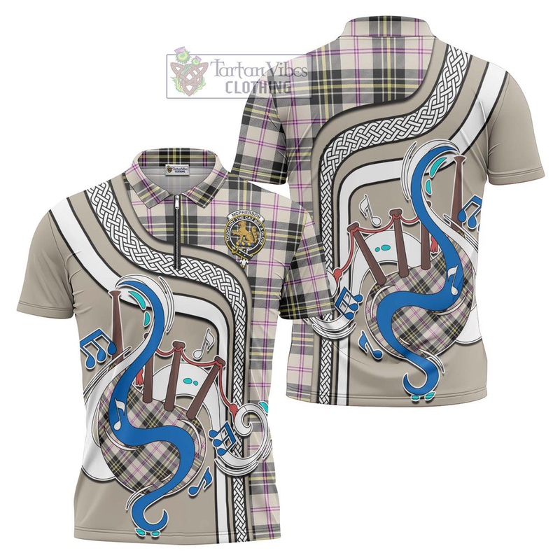 McPherson Dress Ancient Tartan Zipper Polo Shirt with Epic Bagpipe Style