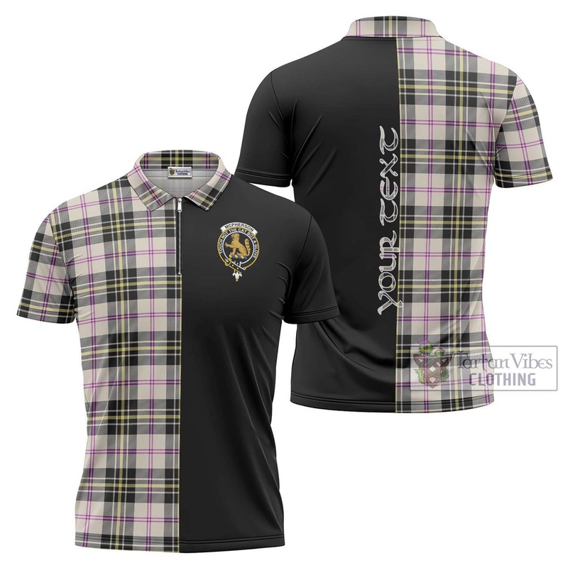 McPherson Dress Ancient Tartan Zipper Polo Shirt with Family Crest and Half Of Me Style