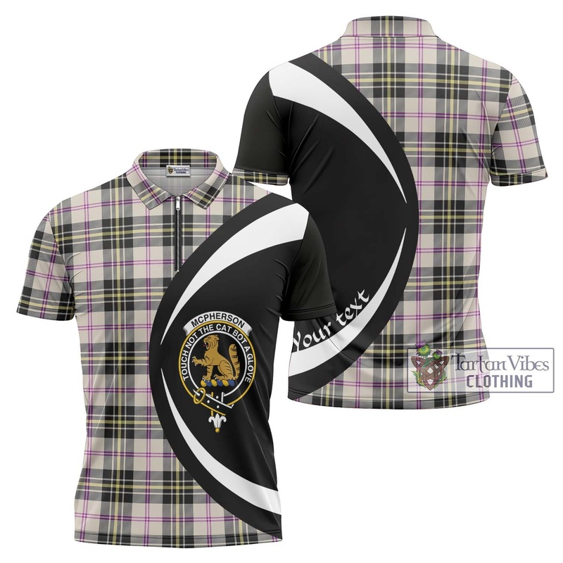 McPherson Dress Ancient Tartan Zipper Polo Shirt with Family Crest Circle Style