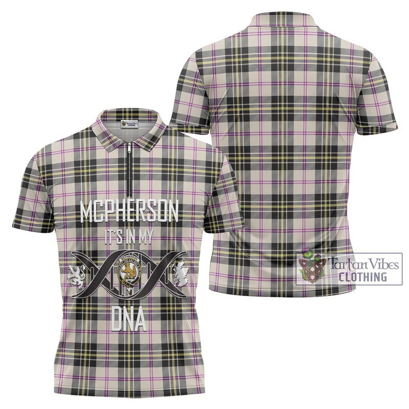 McPherson Dress Ancient Tartan Zipper Polo Shirt with Family Crest DNA In Me Style