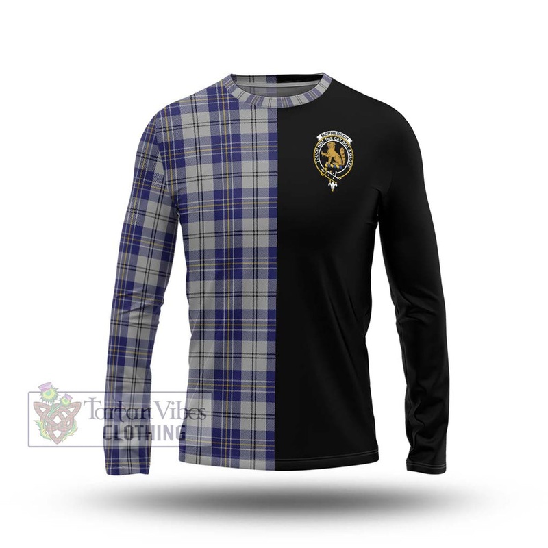 McPherson Dress Blue Tartan Long Sleeve T-Shirt with Family Crest and Half Of Me Style
