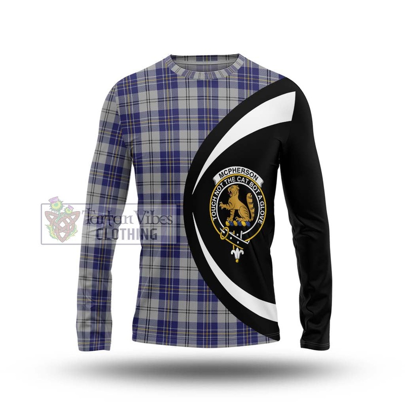 McPherson Dress Blue Tartan Long Sleeve T-Shirt with Family Crest Circle Style