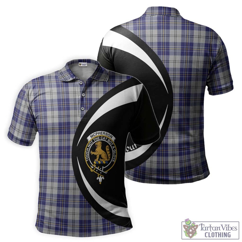 McPherson Dress Blue Tartan Men's Polo Shirt with Family Crest Circle Style