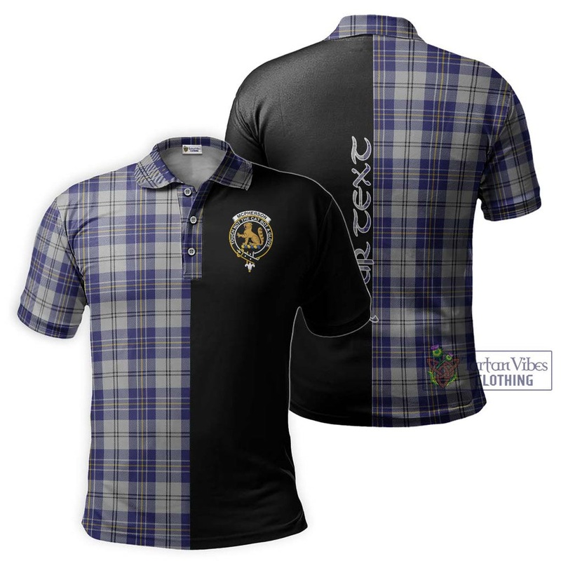 McPherson Dress Blue Tartan Polo Shirt with Family Crest and Half Of Me Style