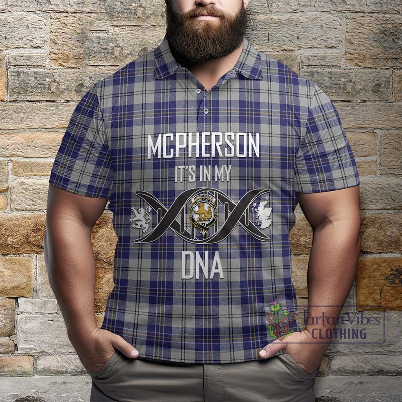 McPherson Dress Blue Tartan Polo Shirt with Family Crest DNA In Me Style