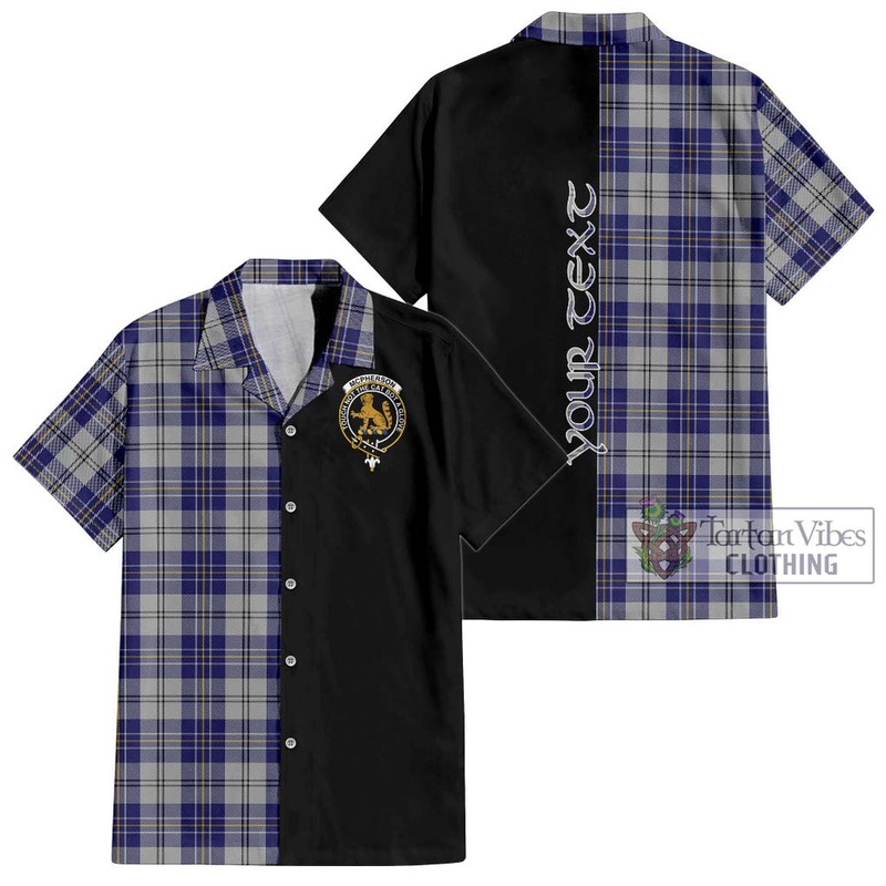 McPherson Dress Blue Tartan Short Sleeve Button Shirt with Family Crest and Half Of Me Style