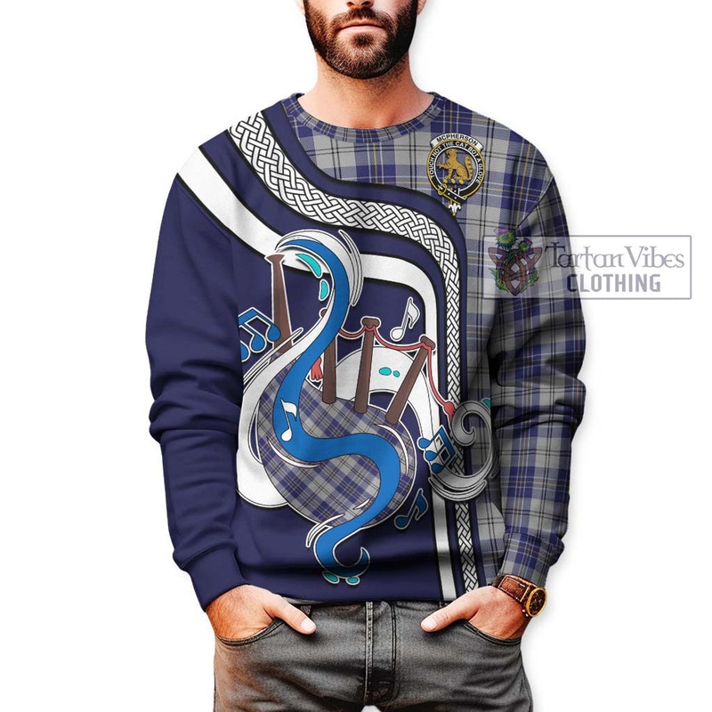 McPherson Dress Blue Tartan Sweatshirt with Epic Bagpipe Style