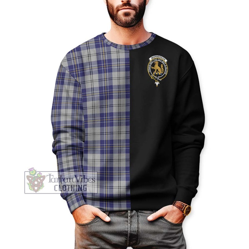 McPherson Dress Blue Tartan Sweatshirt with Family Crest and Half Of Me Style