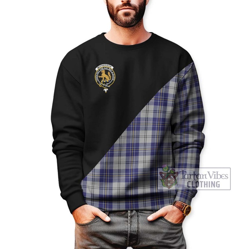 McPherson Dress Blue Tartan Sweatshirt with Family Crest and Military Logo Style