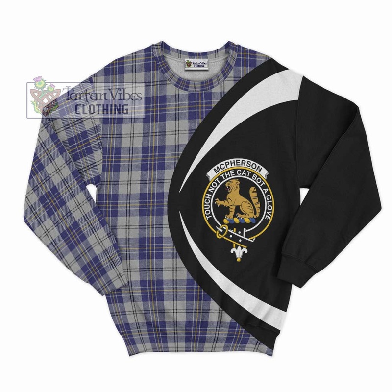 McPherson Dress Blue Tartan Sweatshirt with Family Crest Circle Style