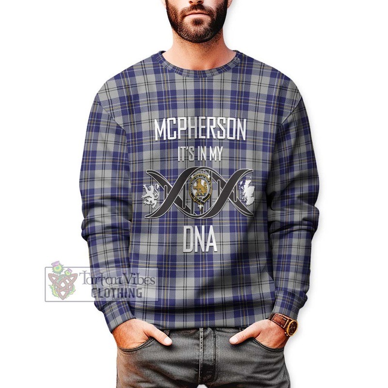 McPherson Dress Blue Tartan Sweatshirt with Family Crest DNA In Me Style