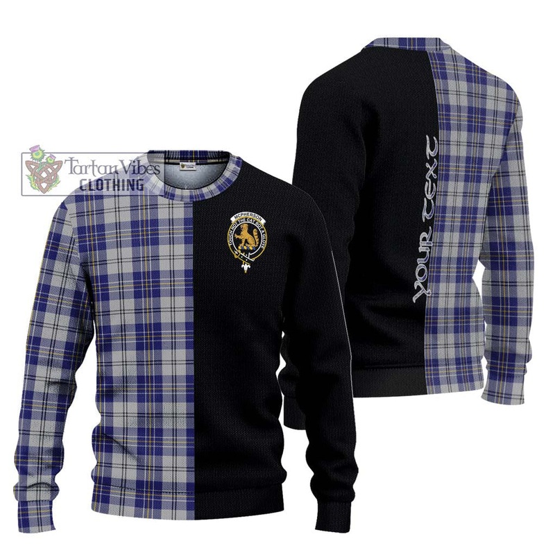 McPherson Dress Blue Tartan Ugly Sweater with Family Crest and Half Of Me Style