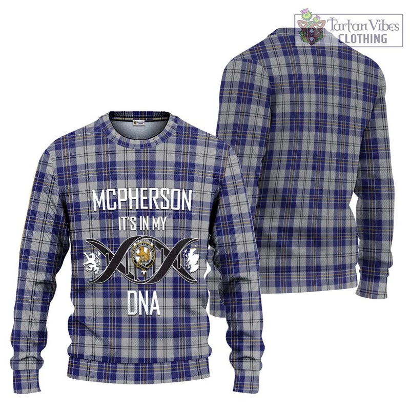 McPherson Dress Blue Tartan Ugly Sweater with Family Crest DNA In Me Style