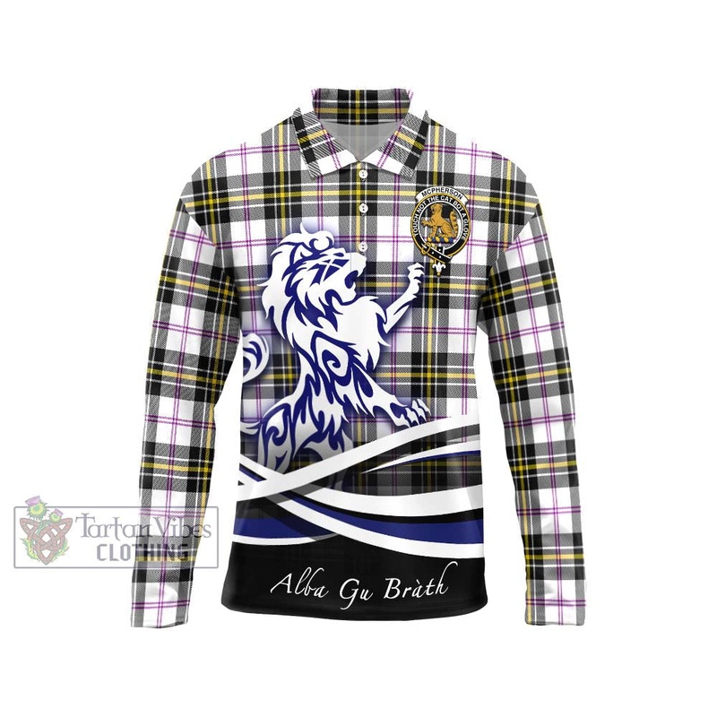McPherson Dress Modern Tartan Long Sleeve Polo Shirt with Alba Gu Brath Regal Lion Emblem