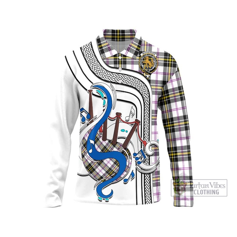McPherson Dress Modern Tartan Long Sleeve Polo Shirt with Epic Bagpipe Style