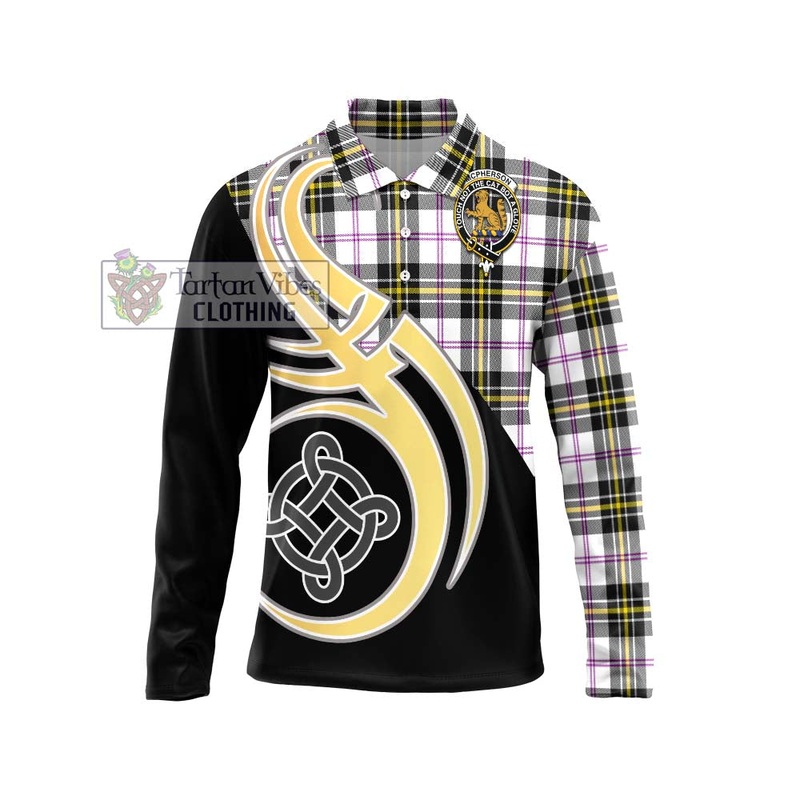 McPherson Dress Modern Tartan Long Sleeve Polo Shirt with Family Crest and Celtic Symbol Style