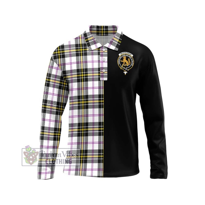 McPherson Dress Modern Tartan Long Sleeve Polo Shirt with Family Crest and Half Of Me Style