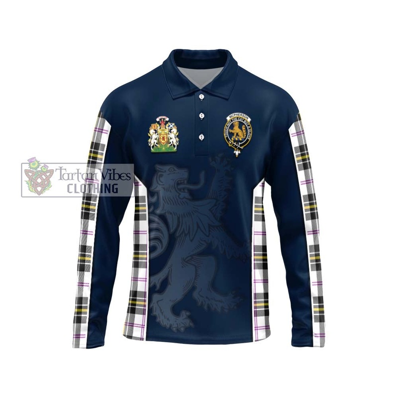 McPherson Dress Modern Tartan Long Sleeve Polo Shirt with Family Crest and Lion Rampant Vibes Sport Style