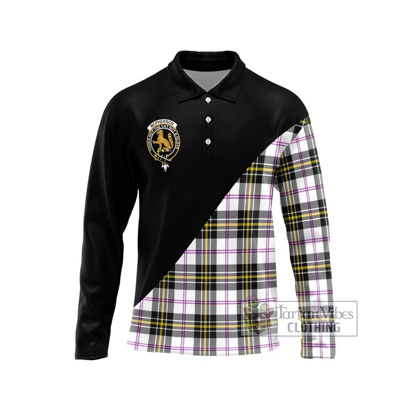 McPherson Dress Modern Tartan Long Sleeve Polo Shirt with Family Crest and Military Logo Style