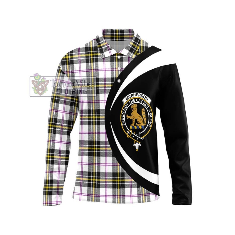 McPherson Dress Modern Tartan Long Sleeve Polo Shirt with Family Crest Circle Style