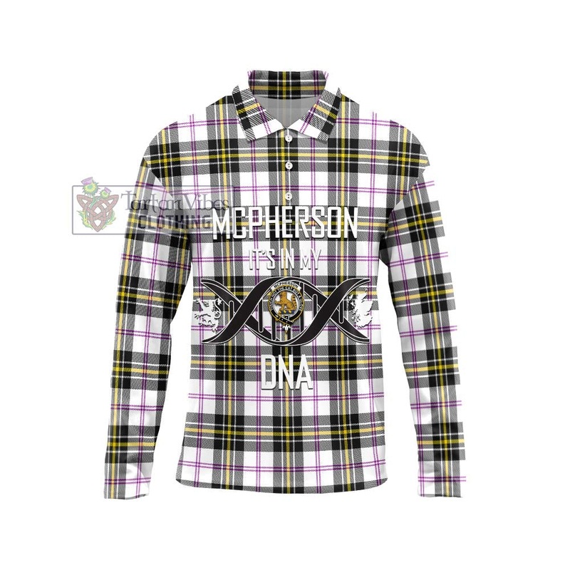 McPherson Dress Modern Tartan Long Sleeve Polo Shirt with Family Crest DNA In Me Style