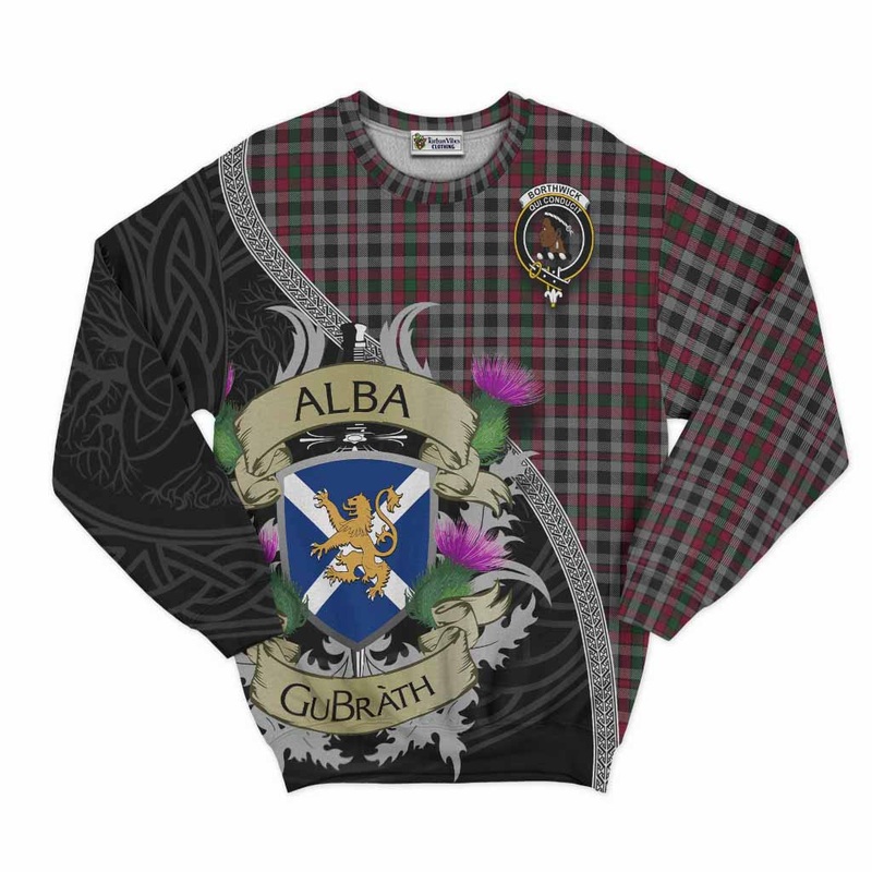 Borthwick Tartan Family Crest Sweatshirt Lion Rampant Royal Thistle Shield Celtic Inspired