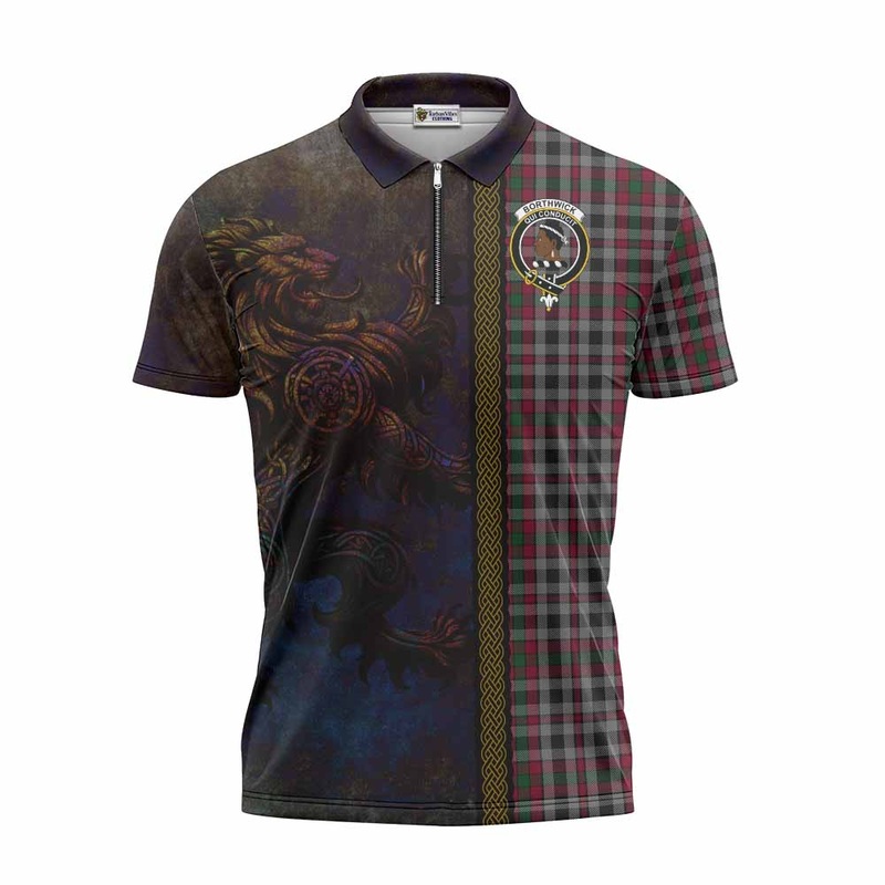 Borthwick Tartan Family Crest Zipper Polo Shirt Alba Gu Brath Be Brave Lion Ancient Style