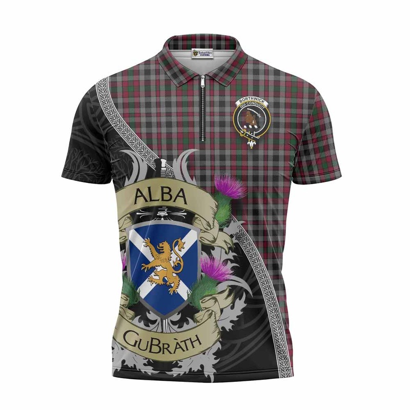 Borthwick Tartan Family Crest Zipper Polo Shirt Lion Rampant Royal Thistle Shield Celtic Inspired