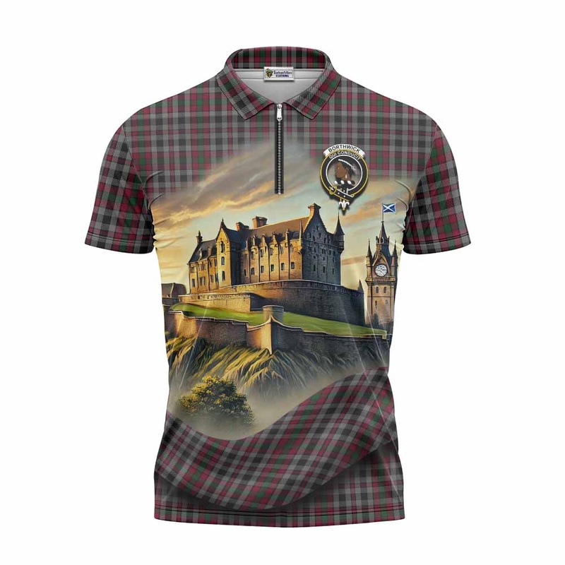 Borthwick Tartan Family Crest Zipper Polo Shirt with Scottish Ancient Castle Style