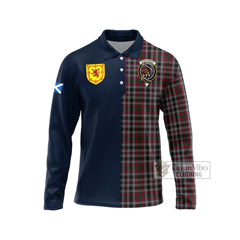 Borthwick Tartan Long Sleeve Polo Shirt Alba with Scottish Lion Royal Arm Half Style