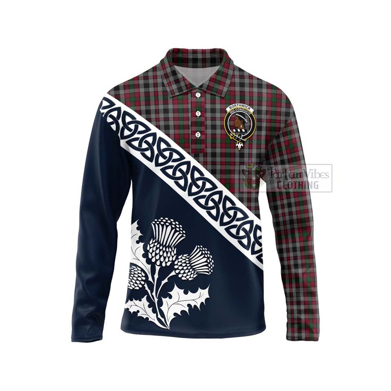 Borthwick Tartan Long Sleeve Polo Shirt Featuring Thistle and Scotland Map