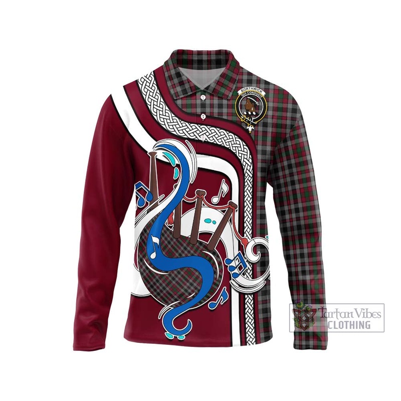 Borthwick Tartan Long Sleeve Polo Shirt with Epic Bagpipe Style