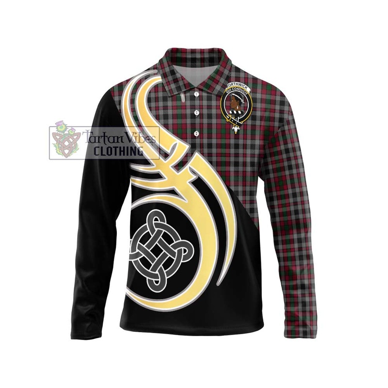 Borthwick Tartan Long Sleeve Polo Shirt with Family Crest and Celtic Symbol Style