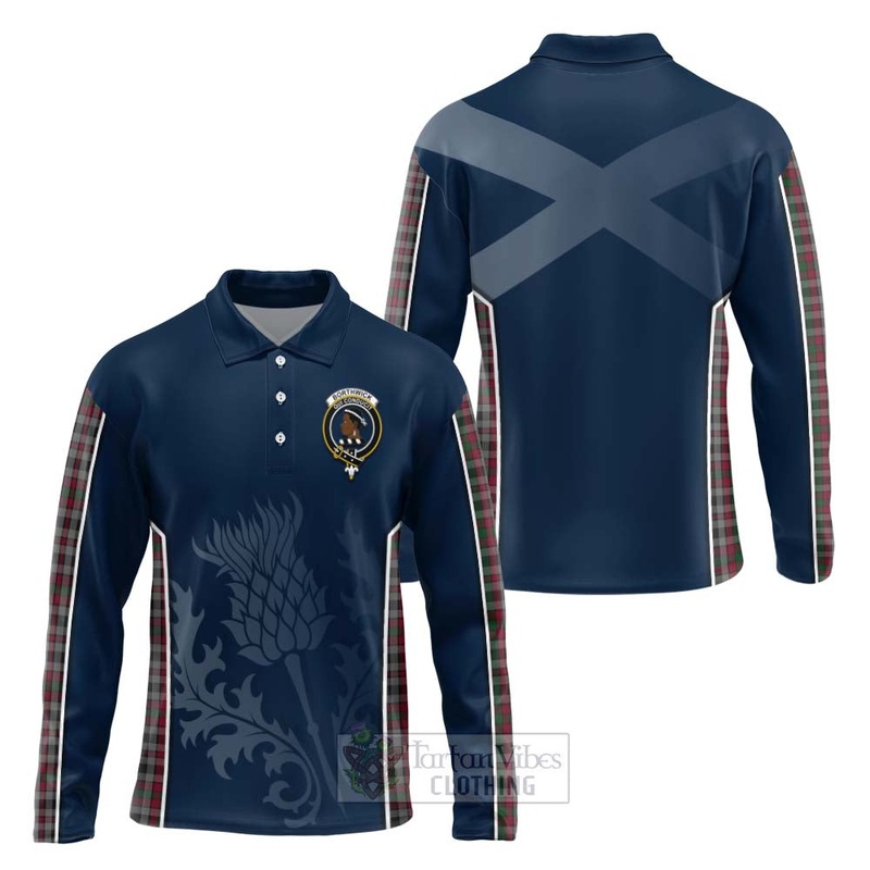 Borthwick Tartan Long Sleeve Polo Shirt with Family Crest and Scottish Thistle Vibes Sport Style