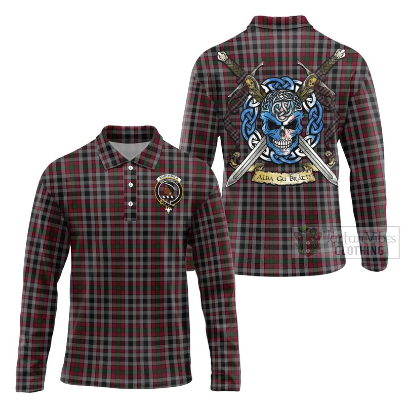Borthwick Tartan Long Sleeve Polo Shirt with Family Crest Celtic Skull Style