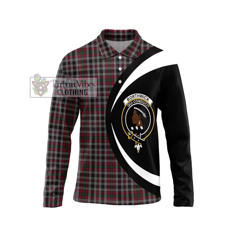 Borthwick Tartan Long Sleeve Polo Shirt with Family Crest Circle Style