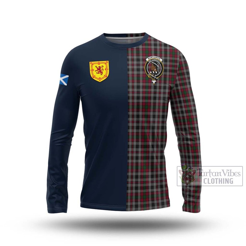 Borthwick Tartan Long Sleeve T-Shirt Alba with Scottish Lion Royal Arm Half Style