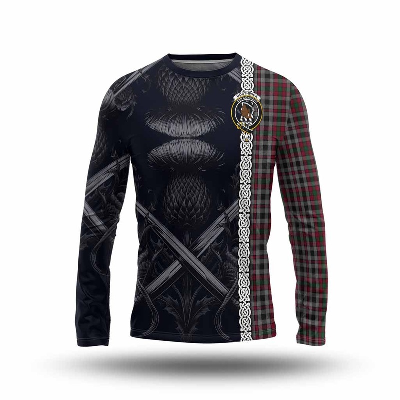 Borthwick Tartan Long Sleeve T-Shirt with Family Crest Cross Sword Thistle Celtic Vibes